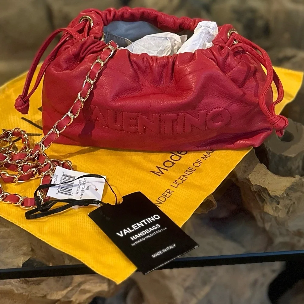 Valentino by Mario Valentino Red Leather Chain Crossbody Bag NWT Rare - Picture 5 of 14